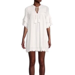 ALLISON NEW YORK‎ Embroidered Tassel-Tie Mini Dress white extra small b